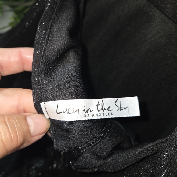 "Lucy in the Sky" Shimmering Silver Black Mini Dress, Size L - Picture 6 of 8